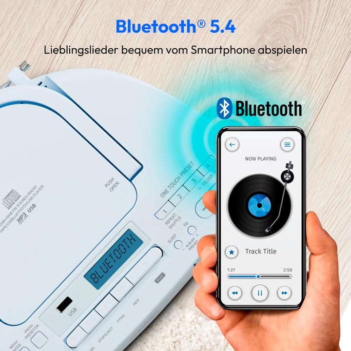 Actual product image Medion LIFE DRX-1 Plus Boombox blau Radiorekorder mit CD-Spieler und Kassettendeck (DAB+, FM, PLL, Bluetooth)