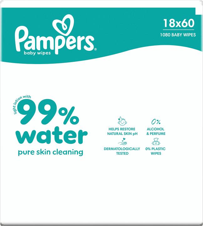 Actual product image Pampers 99% Water (18 x 60 pcs.)