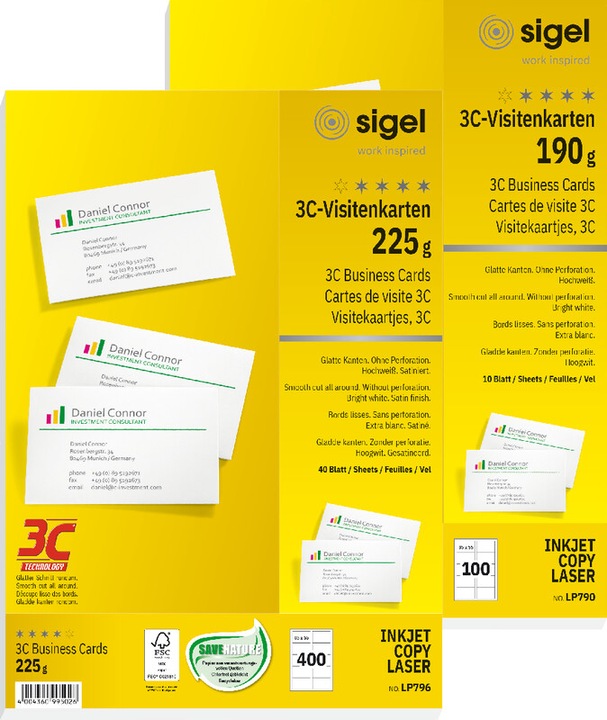 Produktbild Sigel Visitenkarten 3C (225 g/m², 100 x, A4)