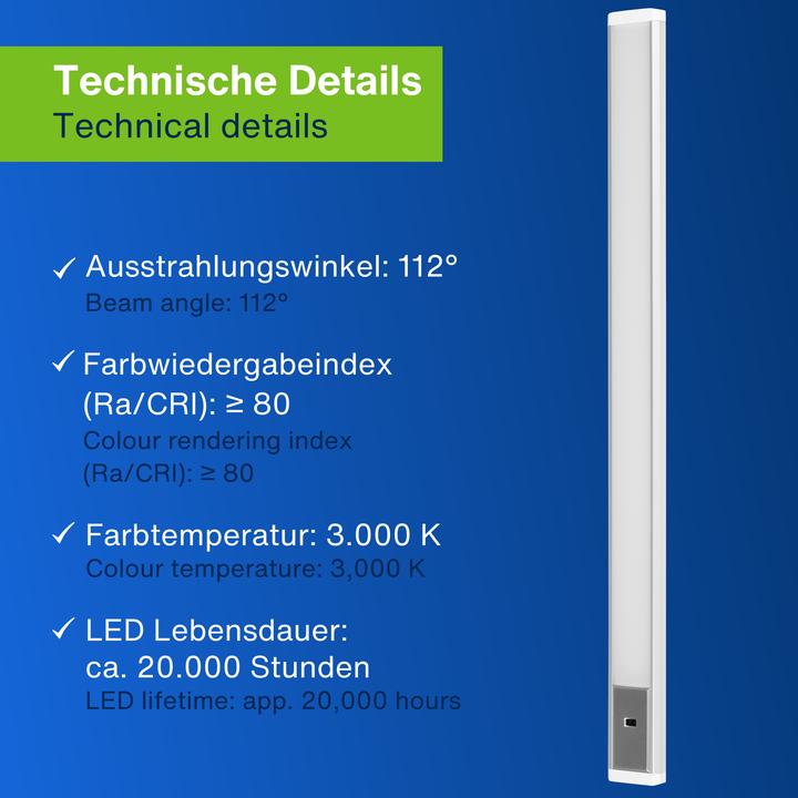 Produktbild REV LED-Unterbauleuchte Alu, 10W, 3000K, 850lm, warmweiss, IP20, 90 cm (850 lm)