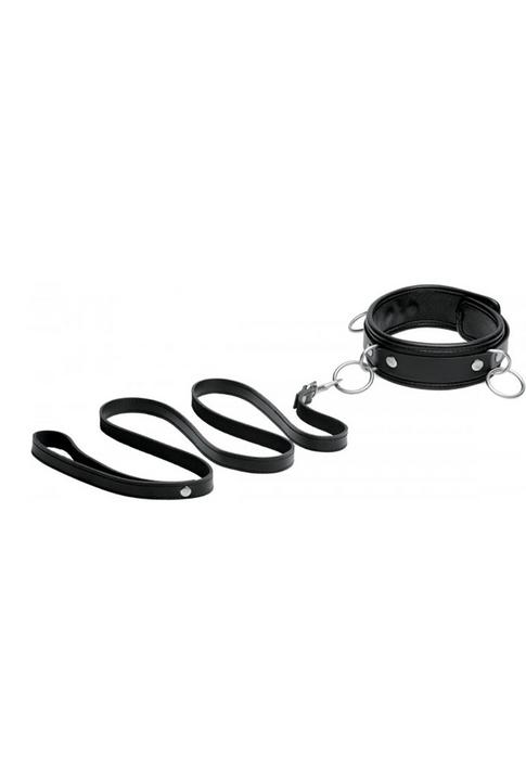 Actual product image Shots 3 Ring Leather Collar with Leash