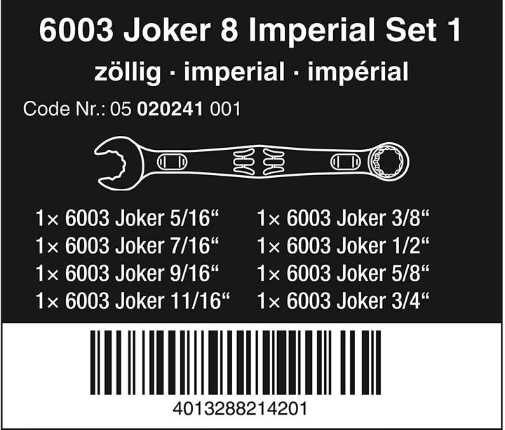 Actual product image Wera 6003 Joker 8 Imperial Set 1 (19 mm, 12 mm, 14 mm, 16 mm, 10 mm, 18 mm, 17 mm, 11 mm, 15 mm, 8 mm, 9 mm, 13 mm)