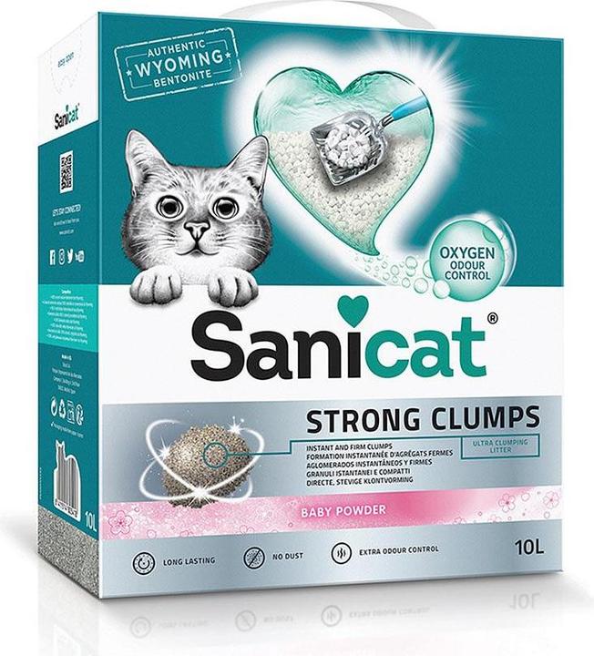 Sanicat Żwirek dla kota Strong Clumps, żwirek, dla kota, bentonit, baby powder, 10l, zbrylający (Klumpend, 11.25 kg)