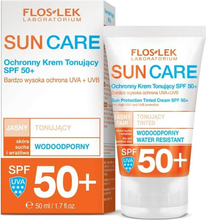 Actual product image Floslek Sun Care Protective Toning Cream SPF 50+ - for dry and sensitive skin 50 ml (Suntan cream, SPF 50+, 50 ml)