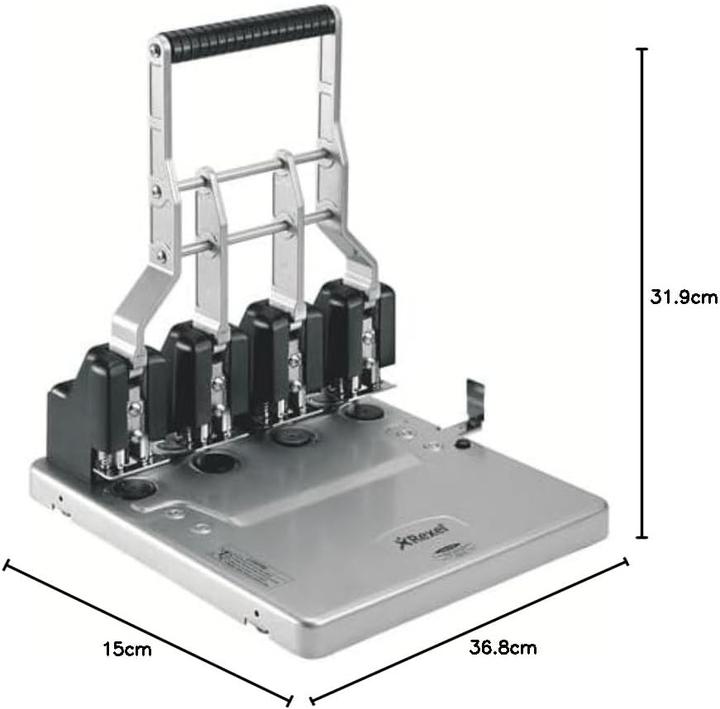 Produktbild Rexel Vierfachlocher HD4150, schwarz-silber Stanzleistung: 150 Blatt, aus Metall, Anschlagschiene aus