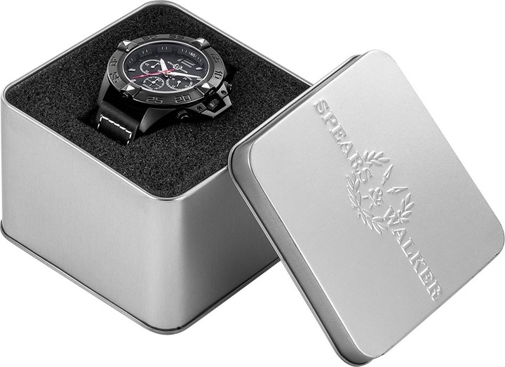Image du produit Spears & Walker Montre à quartz pour homme Varus II en cuir véritable noir - 23250 (Chronographe, 50 mm)