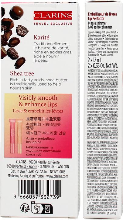 Actual product image Clarins Lip Perfector Collection (#02 Apricot Shimmer 12ml, #01 Rose Shimmer 12ml)