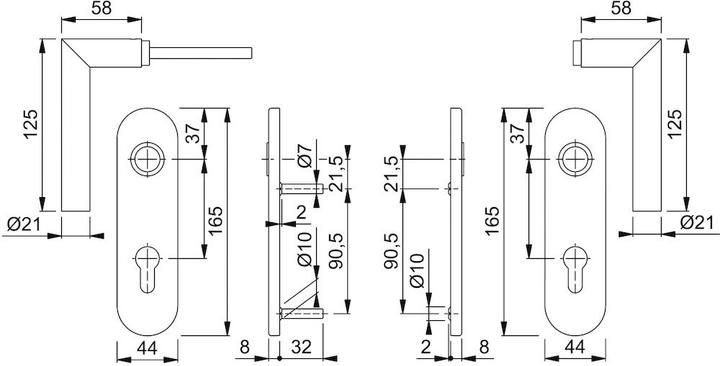 Actual product image Hoppe Short plate set Amsterdam E1400Z/353K stainless steel F69 PZ rounded lever handle set (Door plate set)