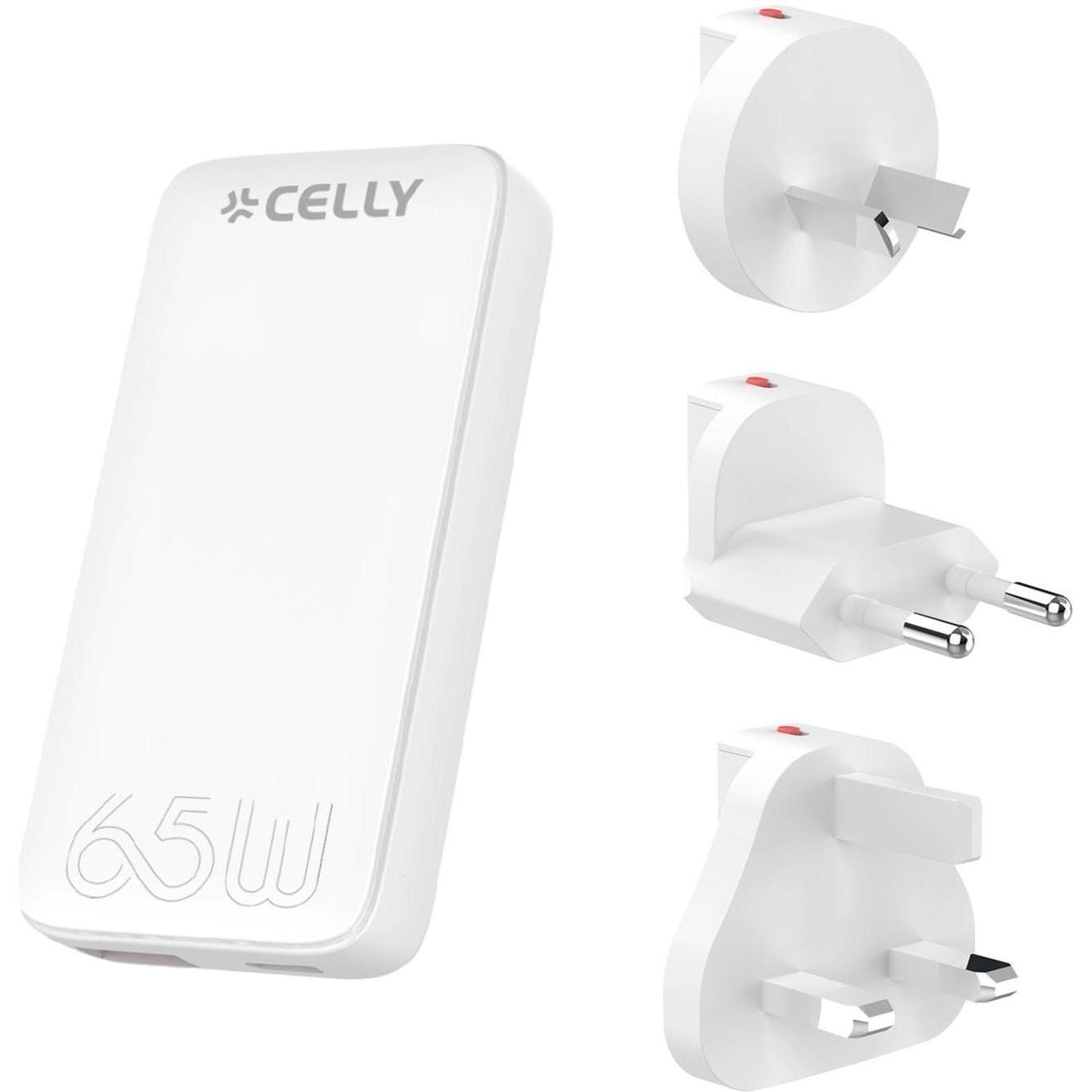 Celly UNIVERSAL TC 65W EU/UK/AUS/US (65 W), Caricatore USB, Bianco