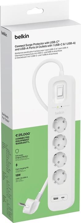 Produktbild Belkin Surgemaster Überspannungsschutz (4 x, CEE 7/3, USB-C, USB-A, 2 m)