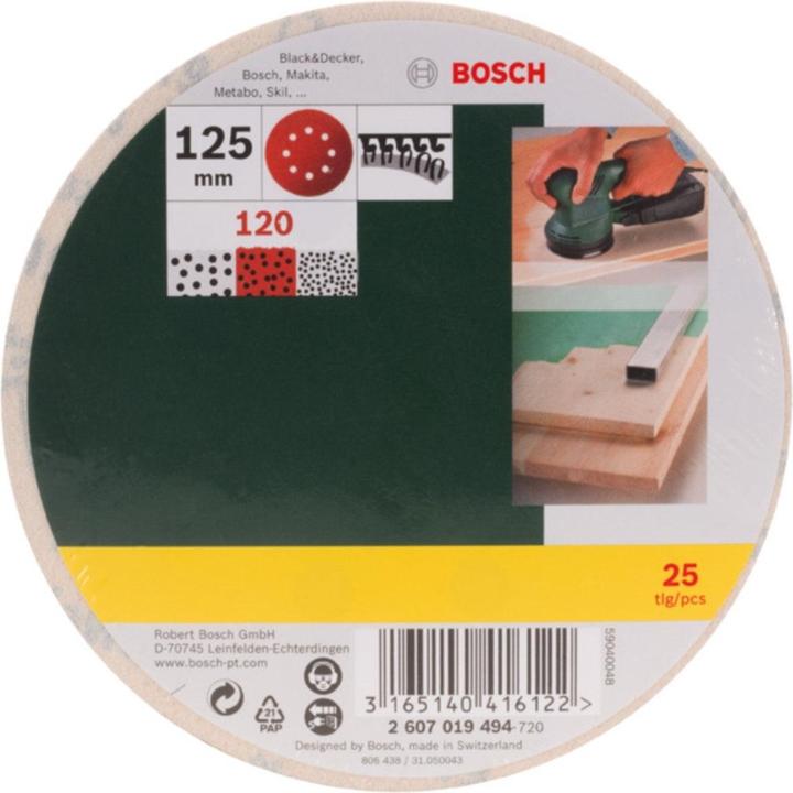 Produktbild Bosch Zubehör Schleifblatt-Set für Exzenterschleifer, 25-teilig, 8 Löcher, 125 mm, 120 (120)