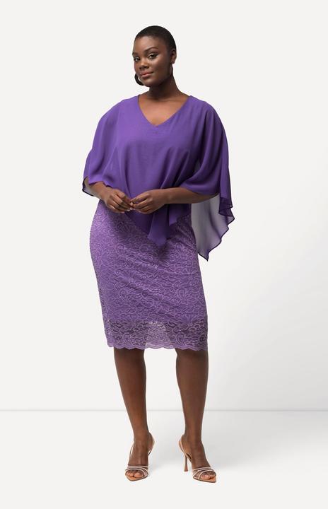 Produktbild Ulla Popken Abendkleid, Chiffon-Cape, Jersey, Spitzensaum, 3/4-Arm (58)
