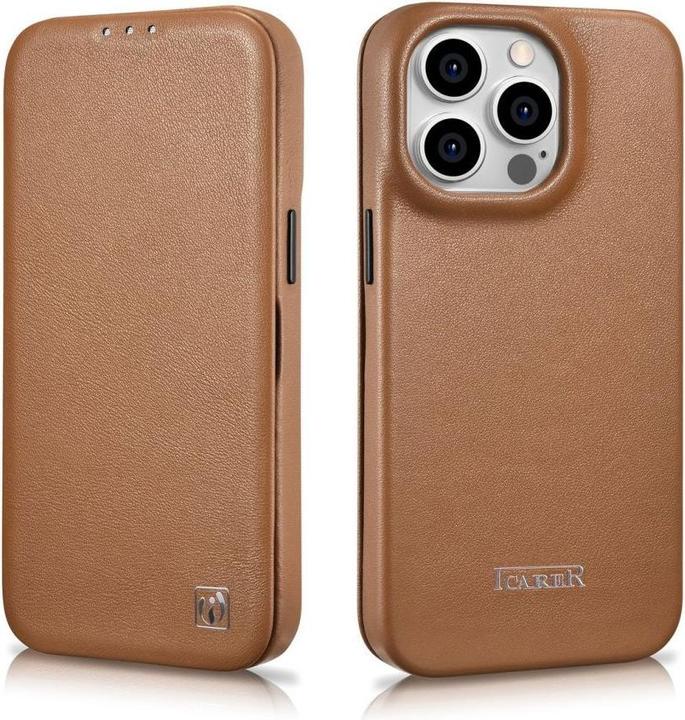 Actual product image iCarer CE Premium Leather Folio Case for iPhone 14 Pro Magnetic Flip Leather Folio Case MagSafe Brow (Apple iPhone 14 Pro)