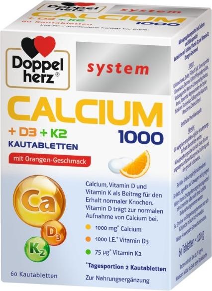 Actual product image Doppelherz Calcium 1000+D3+K2 system, 60 tablets (60 Piece, Pills)