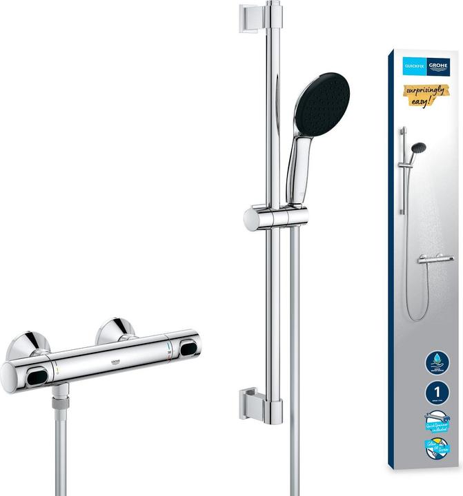 Produktbild Grohe Precision Flow QuickFix Thermostat-Duscharmatur und Vitalio Start 110 Brausestangenset, Länge 600mm