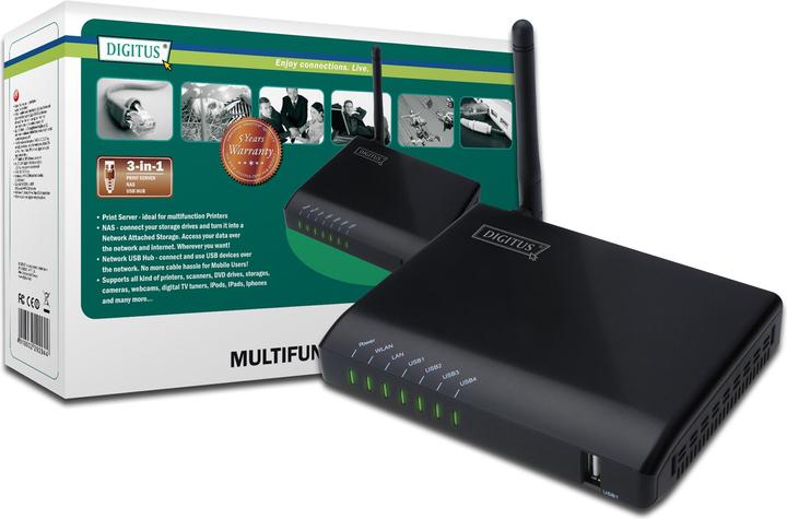 Actual product image Digitus 4-Port USB 2.0 Wireless Multifunction Network Print Server