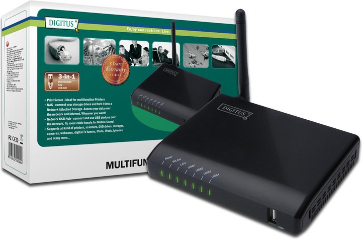 Produktbild Digitus 4-Port USB 2.0 Wireless Multifunktions Netzwerk Printserver