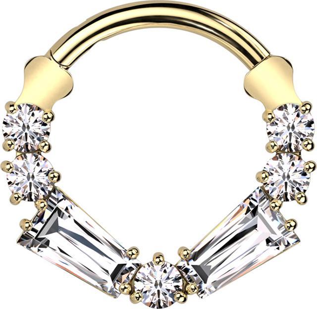 Immagine prodotto Star Piercing Anello Micro Segment con cerniera placcato oro cinque cristalli rotondi due cristalli baguette (senza ottone, Titanio)
