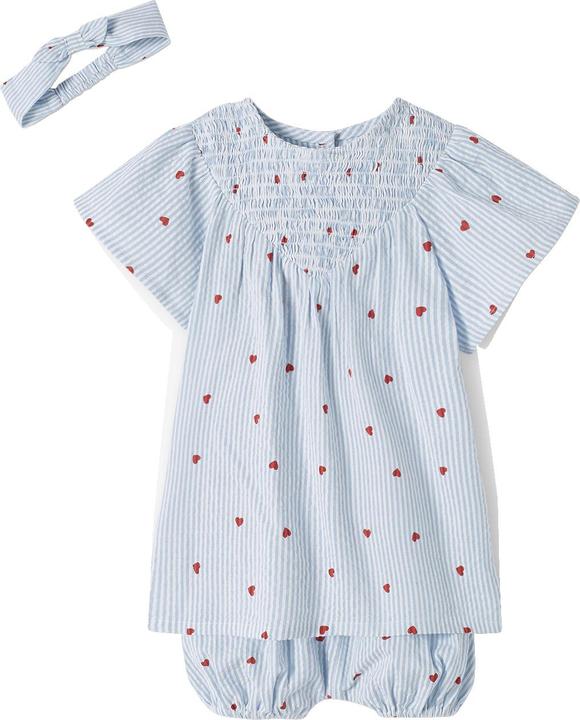 Image du produit Vertbaudet Ensemble bébé en seersucker : robe, short & serre-tête (68)