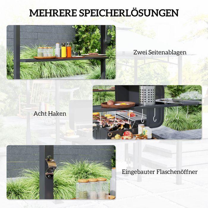 Immagine prodotto Swisshandel24 Grillpavillon mit LED 243x148x248 cm wasserdicht flammhemmend Grillzelt, Grau (243 cm, 148 cm)