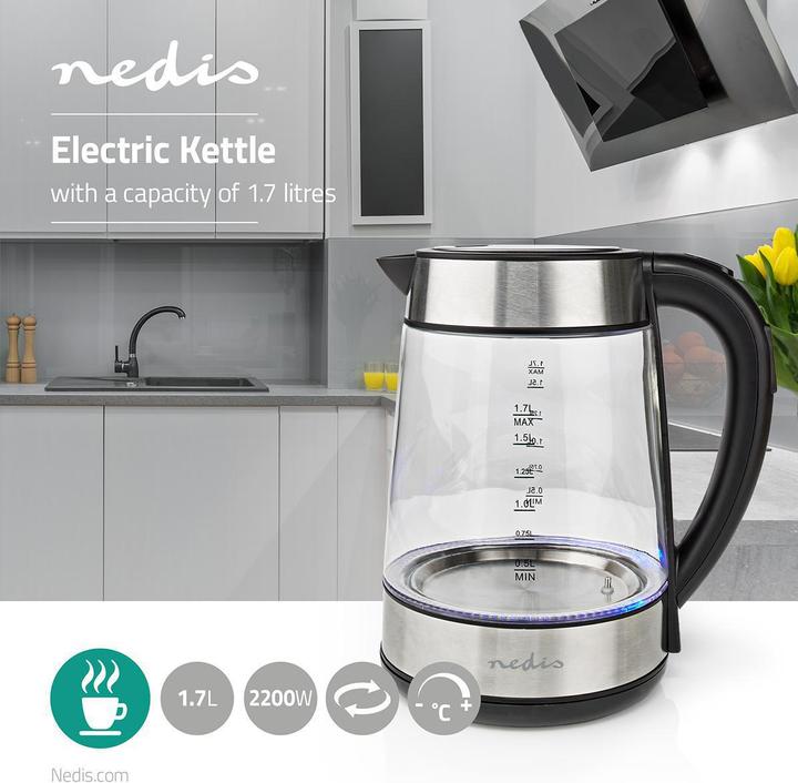 Produktbild Nedis Wasserkocher - Glasgehäuse - Temperaturanzeige - Variable Temperaturen (60, 70, 80, 90, 100 (1.70 l)