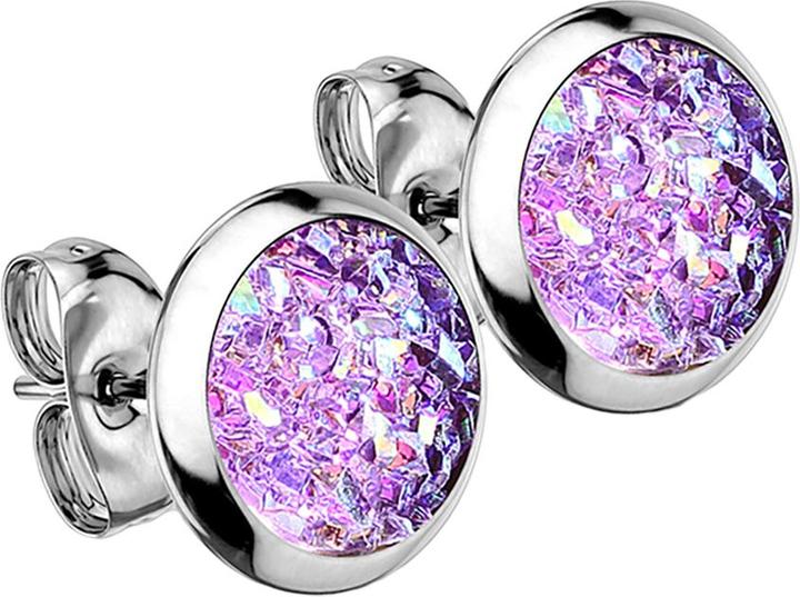 Immagine prodotto Star Piercing Orecchini a perno in argento con pietra drusa viola (senza ottone, Acciaio chirurgico 316L)