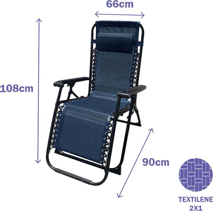 Produktbild Marbueno Klappbarer Stahl Liegestuhl mit Kissen Garten und Pool 90X66X108 cm Schwerkraft Null Dunkel