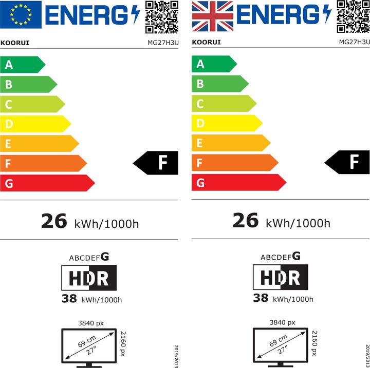 Energy Label HKC KOORUI 27 IPS MONITOR G2741L (3840 x 2160 Pixels, 27")