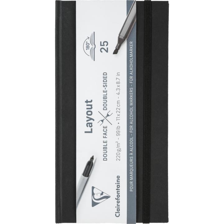 Produktbild Clairefontaine Doppelseitiges Layout-Skizzenbuch, 25 Blatt 11x22cm 220g - Schwarz (Kein Einband)