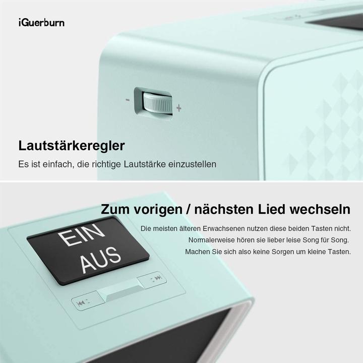 Image du produit IGuerburn Lecteur MP3 16 Go pour patients atteints de démence Bleu