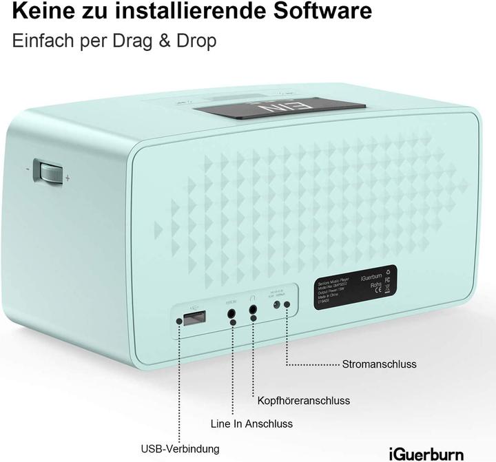 Image du produit IGuerburn Lecteur MP3 16 Go pour patients atteints de démence Bleu