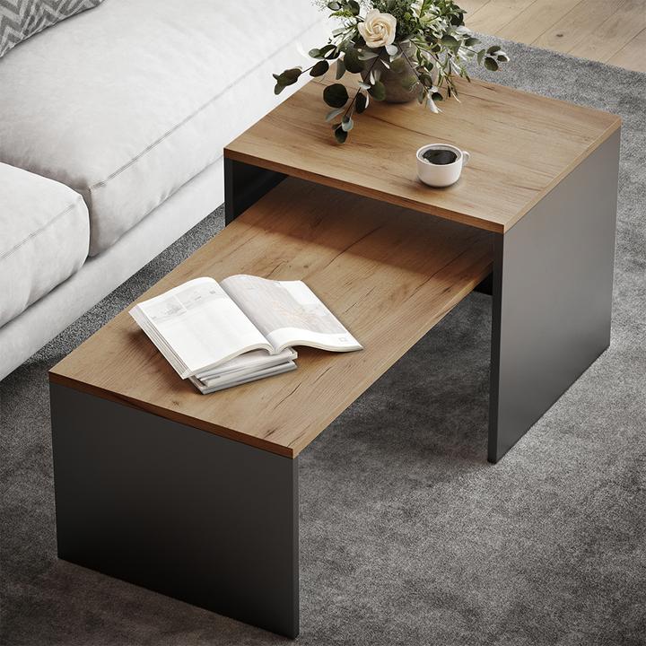 Produktbild Vicco Couchtisch-Set Donat, Anthrazit/Goldkraft Eiche, 100 x 48 cm, 2 Teile