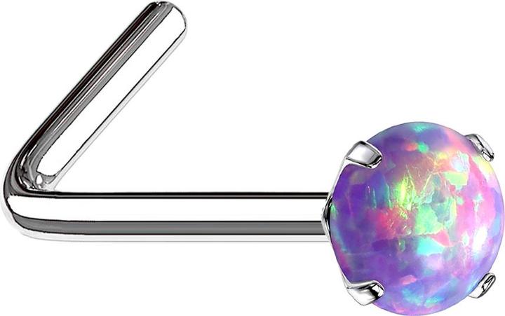Produktbild Star Piercing Nasenstecker gewinkelt silber Opal violett gefasst (ohne Messing, Chirurgenstahl 316L)