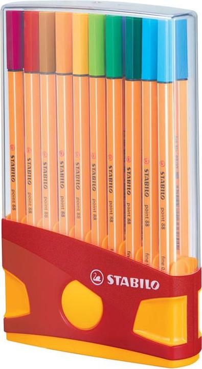 Actual product image STABILO point 88 Fineliner (Apple green, Apricot, Black, Blue, Brown, Dark grey, Fir sprigs, Green, Light blue, Lilac, Medium blue, Night blue, Ochre dark, Orange, Pink, Red, Turquoise blue, Violet, Yellow, 20x)
