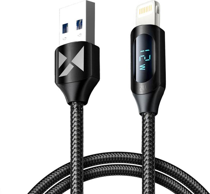 Actual product image Wozinsky USB-A Cable - Lightning WUALC1 with LED Display 2.4A 1m - Black (1 m, 12.50 W)