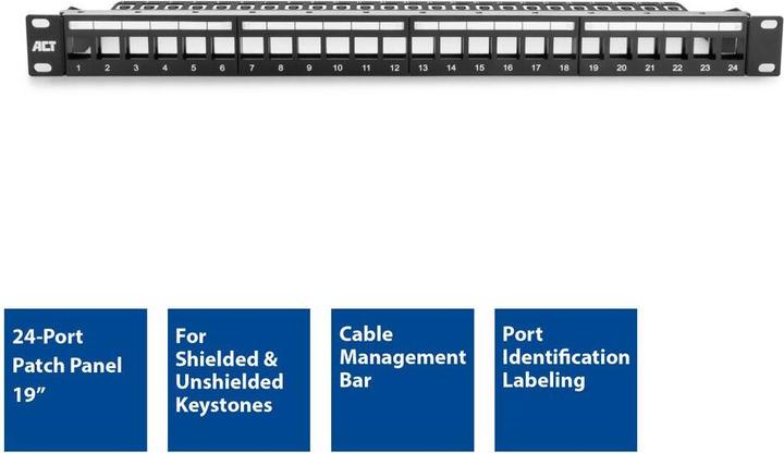 Produktbild ACT 24 Port Keystone-jack patchpanel without connectors. Number of sockets: 24 24 port keystone panel
