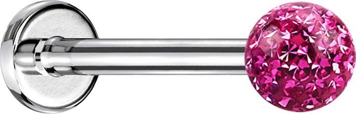 Actual product image Star Piercing Micro Labret silver with crystal ball pink and epoxy protection layer (without brass, Surgical steel 316L)