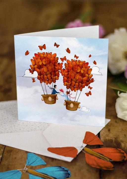 Produktbild Teka Grosse Karte mit 2 Schmetterlingen Hochzeit Brautpaar Luftballons