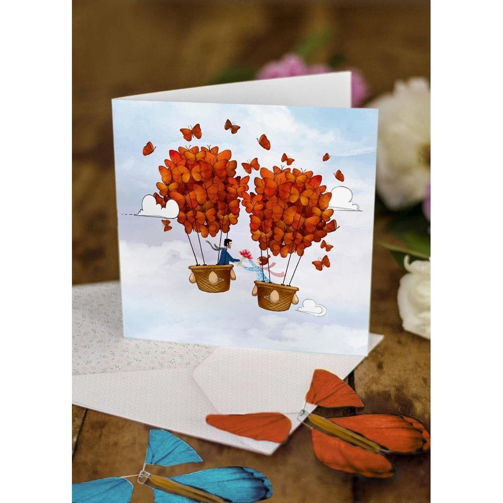 Teka, Biglietto di auguri + Carta da lettere, Grosse Karte mit 2 Schmetterlingen Hochzeit Brautpaar Luftballons (1 pz.)