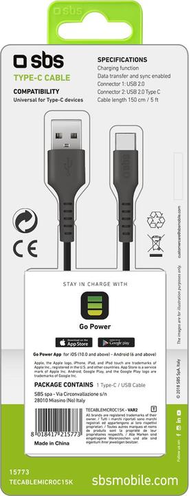 Actual product image SBS Data cable USB 2.0 - Type-C (1.50 m, USB 2.0)