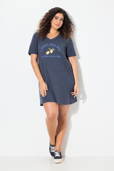 Produktbild Ulla Popken Jerseykleid, Zitronen, A-Linie, V-Ausschnitt, Halbarm (42, 44)