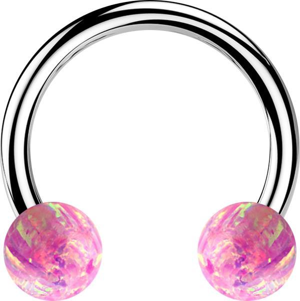 Actual product image Star Piercing Micro Circular Barbell silver with two balls opal pink (without brass, Surgical steel 316L)