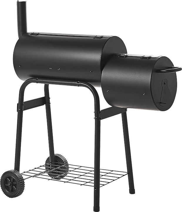 Produktbild Beliani Holzkohlegrill mit Räucherkammer schwarz rollbar SATAH (31 cm)