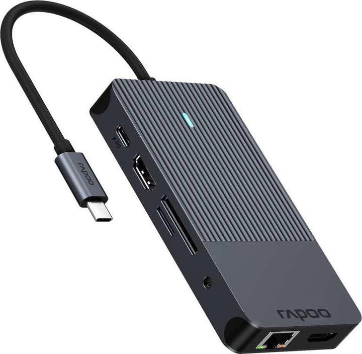 Actual product image Rapoo USB-C Multiport Adapter, 8-in-1, grey (USB-C, 8 ports)