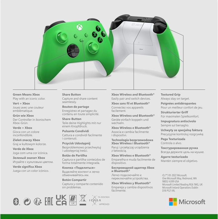 Produktbild Microsoft Xbox Wireless Controller - Velocity Green (PC, Xbox Series X, Xbox One X, Xbox One S, Xbox Series S)