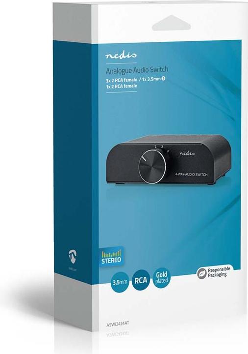 Produktbild Nedis Analog Audio-Schalter | 4-Port port(s) | Anschlüsse – Eingang: 1x 3,5 mm Audio-Eingang / 3x (2 (Zubehör)