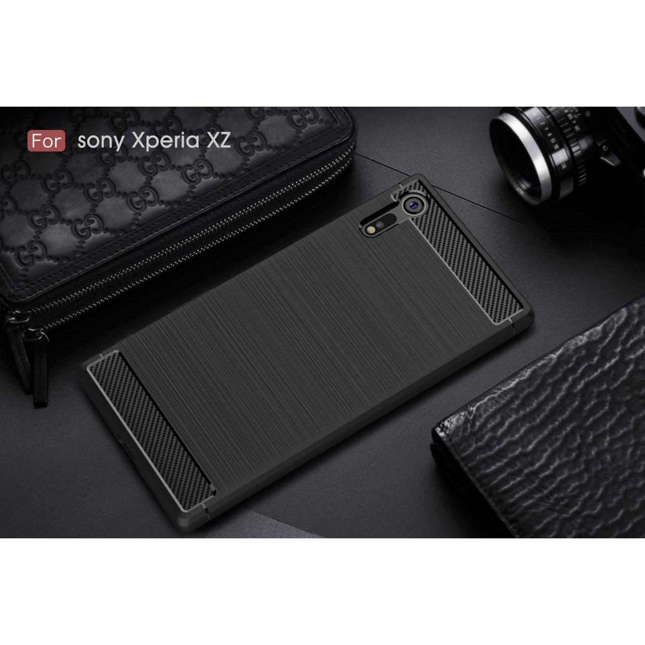 Thumbnail - Screenguard Sony Xperia XZs Hülle Carbon Brushed Soft TPU (Sony Xperia XZs), Smartphone Hülle, Schwarz