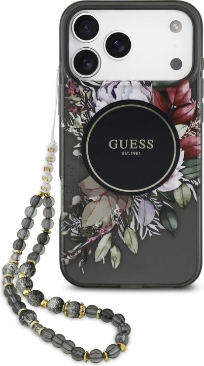 Produktbild Guess IML Flowers Strap MagSafe Case für Apple iPhone 17 Pro Max - black (Apple iPhone 17 Pro Max)