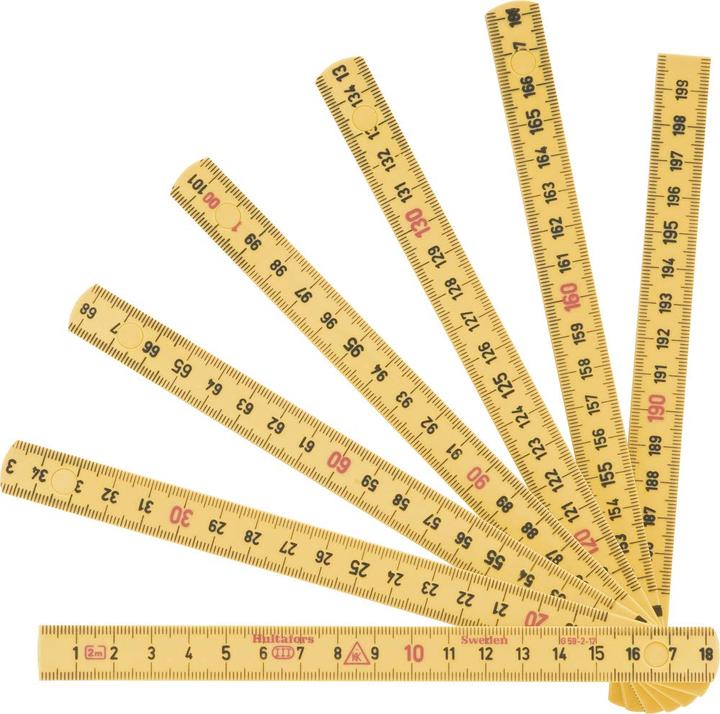 Actual product image Hultafors Tommestok 2m 12led yellow, made of glass fibre reinforced polyamide, 15mm wide, with mm on both (2 m)