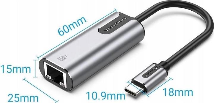 Immagine prodotto Vention Adattatore da USB-C a Gigabit Ethernet 0,15 m grigio in lega di alluminio Tipo (RJ45, USB-C, RJ45 Gigabit Ethernet (1x))